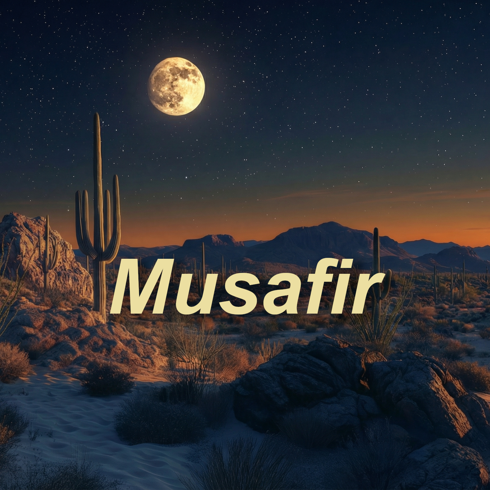 Musafir album cover — desert night under a full moon